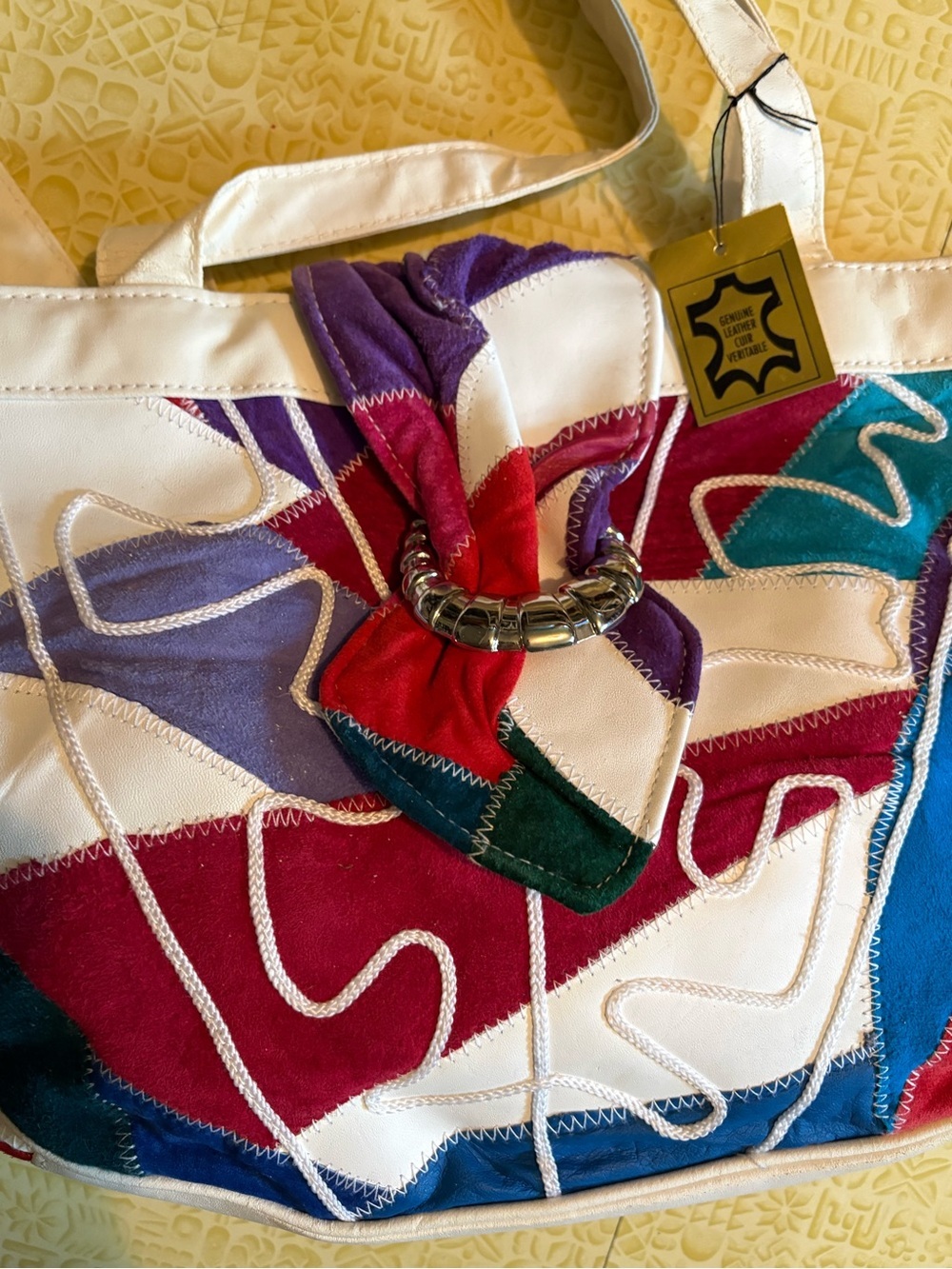Colorblock White Multicolor Patchwork Shoulder Bag - Picture 3 of 10